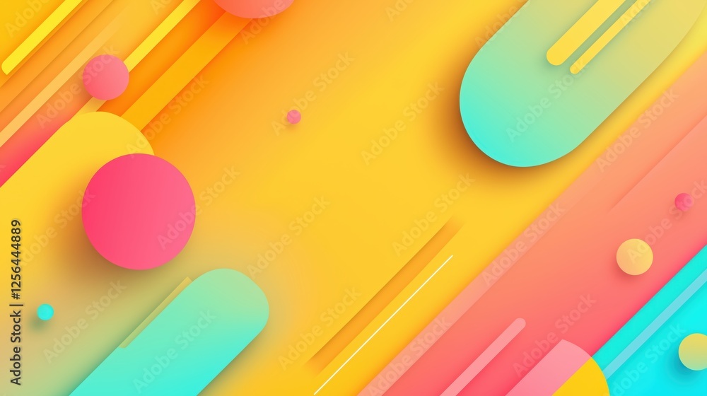 Poster geometric abstract pattern displaying overlapping circles, rounded rectangles with gradient color tr