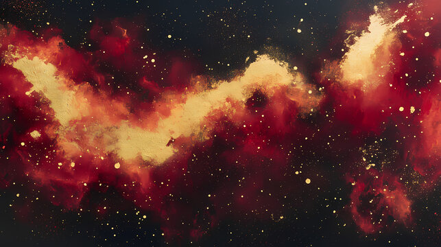 Bold and striking cosmic composition with fragmented nebula patterns in fiery crimson and gold symbolizing the raw intensity and power of loves connection no people. Crimson Nebulas. Illustration