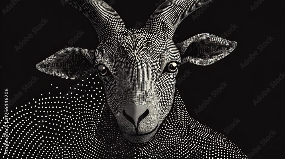 Aufkleber goat of the particles. the goat consists of circles and points. vector illustration