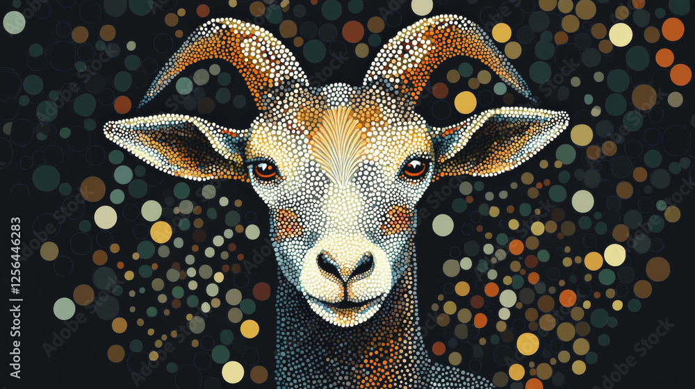 Poster goat of the particles. the goat consists of circles and points. vector illustration