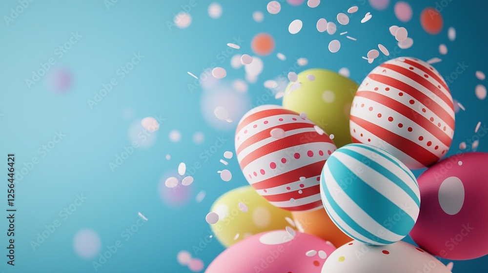 Poster easter egg confetti streamers float in colorful array