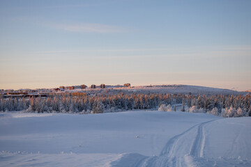 Kiruna, Sweden - January 24, 2025: View the of the new city center of Kiruna in cold weather.