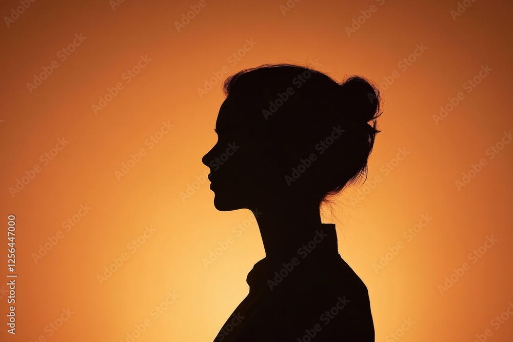 Poster silhouette of a model against a glowing sunset background in a minimalist style with space for text.