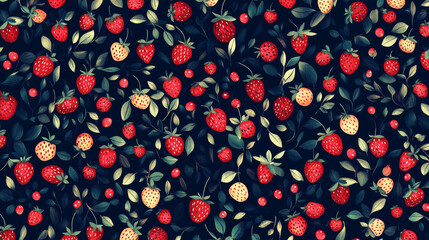 Vector seamless pattern of strawberries. Chaotic strawberries