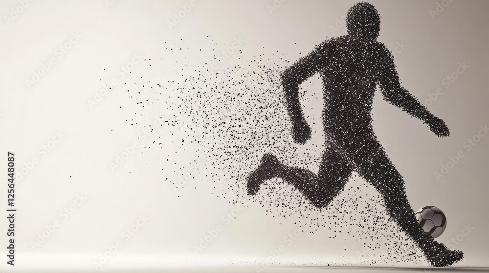 Poster silhouette of a football player from the particles. the player consists of small circles