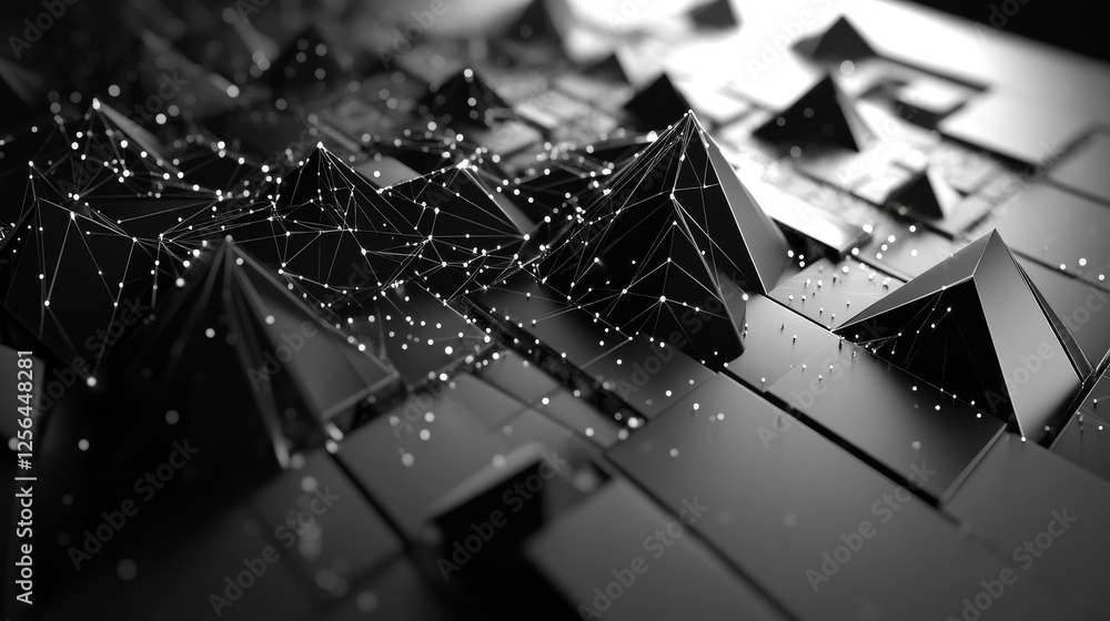 Poster hologram milestone. milestone made of polygons, triangles, dots, and lines. low-poly milestone struc
