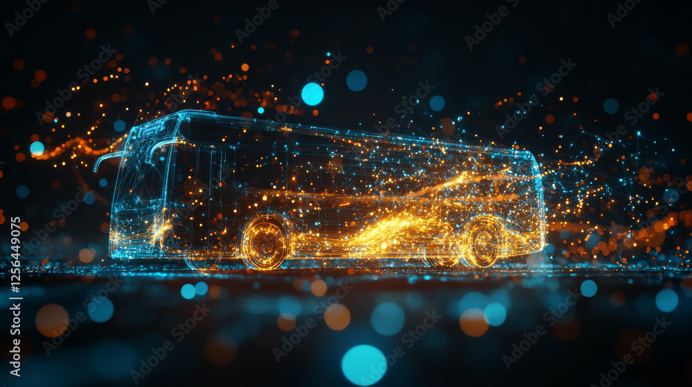 Aufkleber bus of particles on a dark background. bus from circles and points