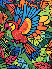Naklejka premium Colorful Parrot in Jungle Mural