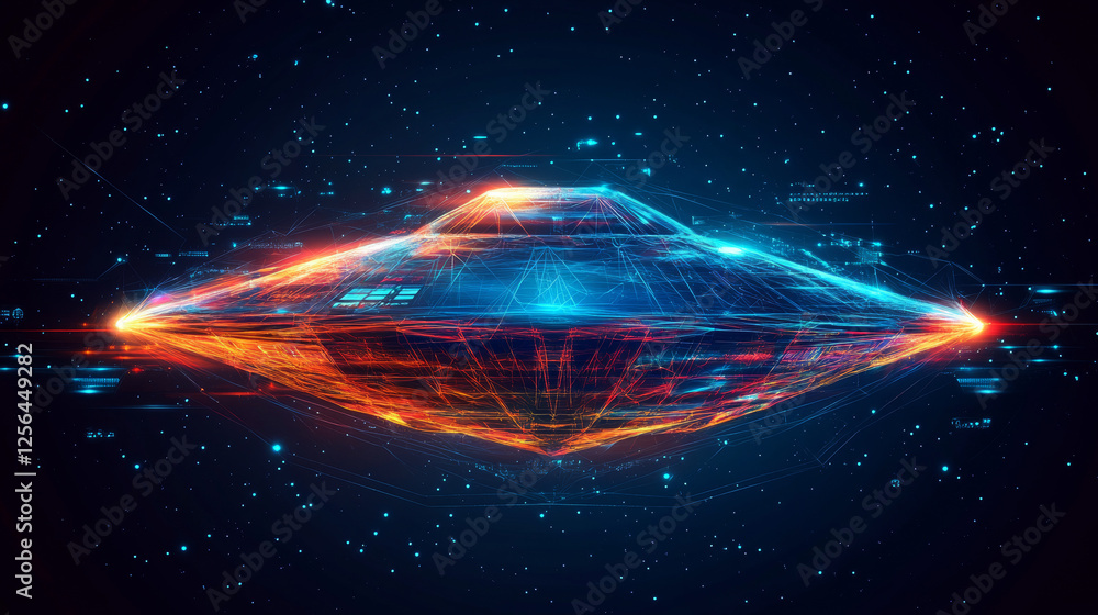 Aufkleber a hologram of a ufo. the flying saucer sign consists of polygons, triangles of points and lines. the