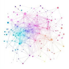 Colorful abstract geometric network of connected dots and lines on white background