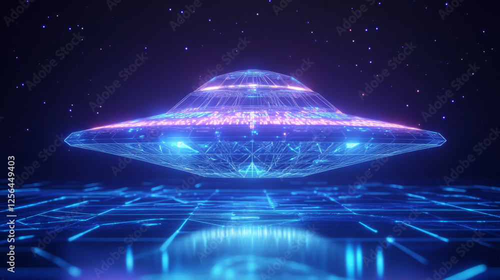 Aufkleber a hologram of a ufo. the flying saucer sign consists of polygons, triangles of points and lines. the