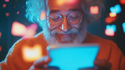 Elderly Man Enjoying Online Social Media on Tablet – Digital Connection and Virtual Engagement