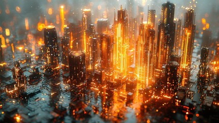 Obraz premium Glowing Futuristic Cityscape - Digital Art