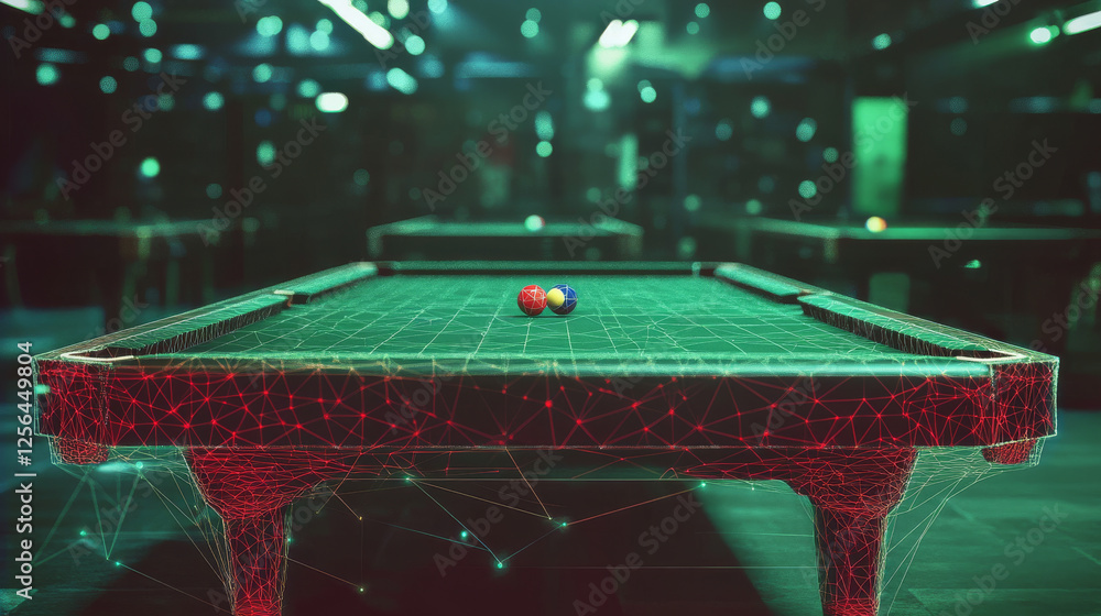 Poster hologram snooker. snooker is made of polygons, triangles of dots and lines. snooker icon is a low-po
