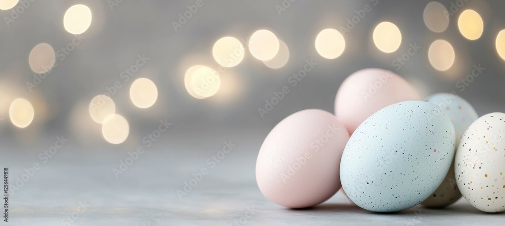 Aufkleber group of eggs in various colors are arranged on a grey surface