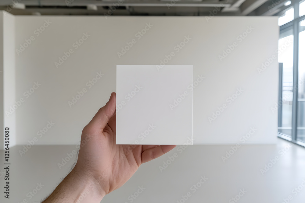Poster white cube held by hand in minimalist setting. the white cube offers a sleek and clean design, perfe