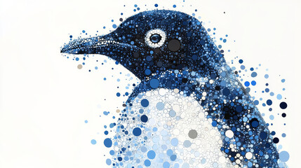 Penguin of the particles. The penguin consists of circles and dots. The penguin splits into molecules.