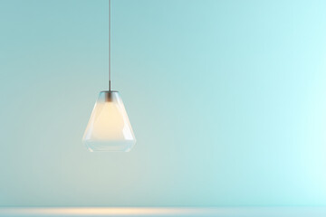 Modern pendant light fixture illuminating a minimalist interior against a soft blue background