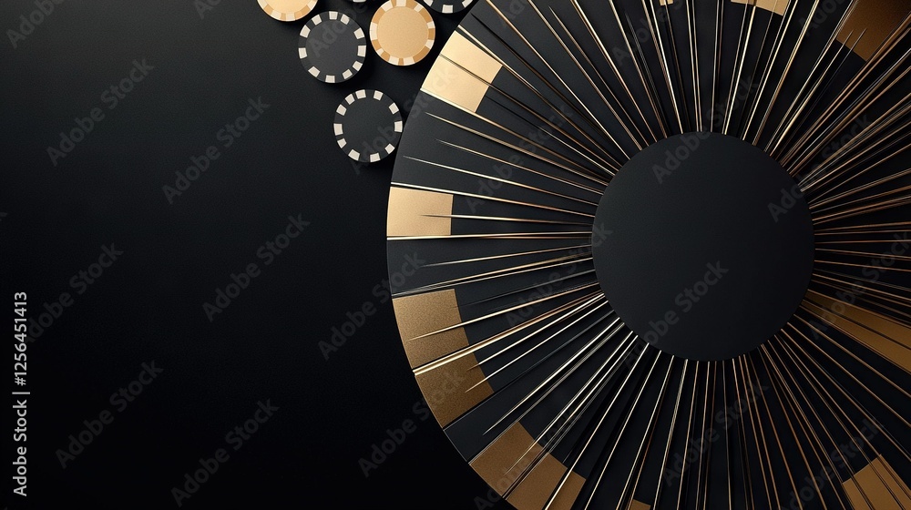 Poster a black background with gold and white circles on a clock face in sharp focus