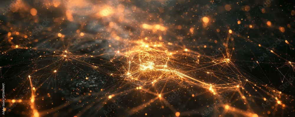 Poster abstract digital network with glowing orange nodes and interconnected lines