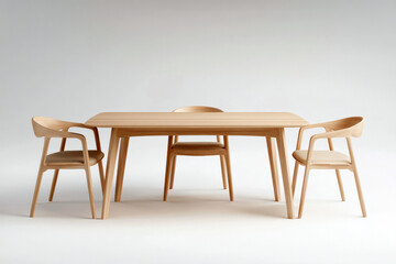 Elegant rectangular wooden table with minimalist chairs in a bright, modern interior setting