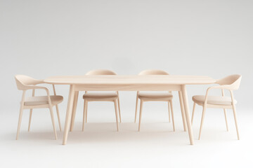 Elegant rectangular dining table with minimalist chairs in a serene interior space
