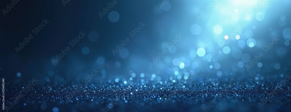 Poster dark blue gradient blurred background with light spot and sparkles. glistering texture with bokeh ef