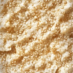Close-up of a rice cracker with sesame seeds. Featuring a crispy and savory snack. Highlighting the texture and flavor of traditional rice crackers. Ideal for food and snack themes.