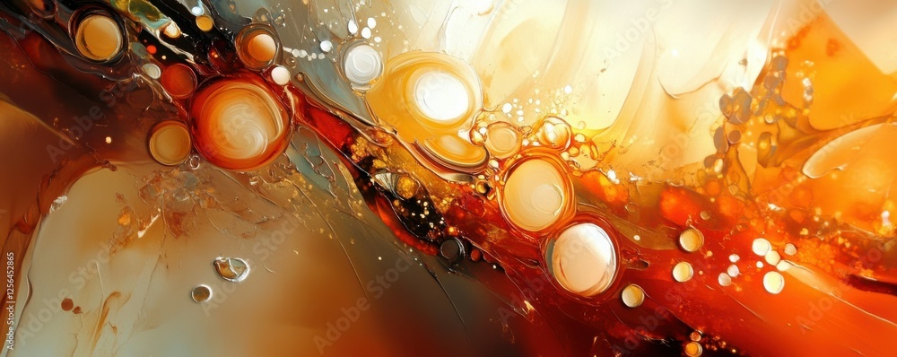 Poster vibrant abstract art with dynamic circles and warm tones