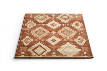 Flat design illustration of a modern geometric rug with earthy tones and intricate patterns for interior spaces