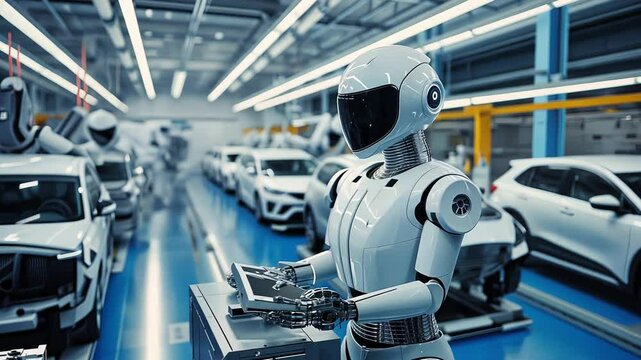 A robotic assembly line has been implemented in an automotive factory