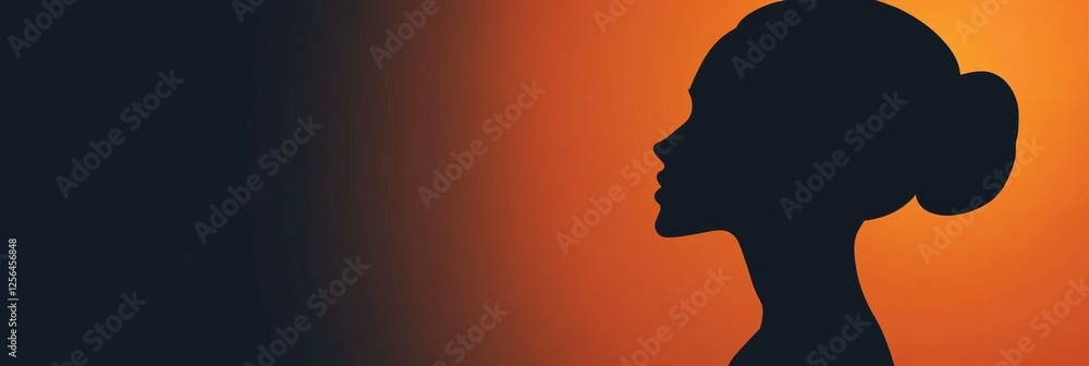 Poster Silhouette of a model at sunset with glowing light creating a minimalist ambiance and space for text. Generative AI
