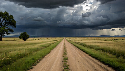 Obraz premium Le chemin qui s'étend à l'infini dans un paysage désertique.