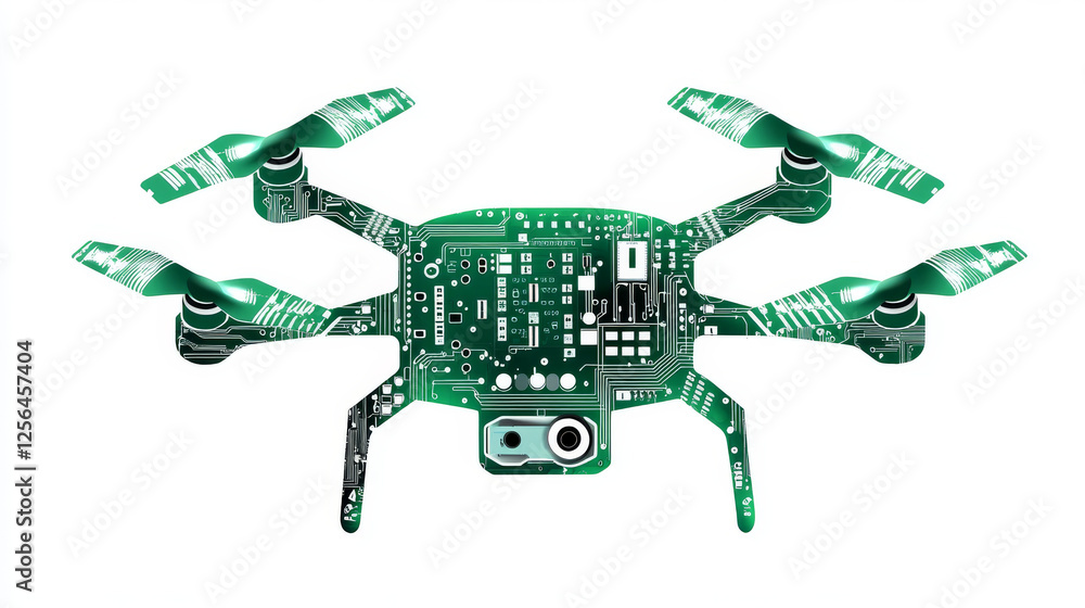 Poster circuit board in the form of a drone. microchip drone background. high- tech vector illustration of 