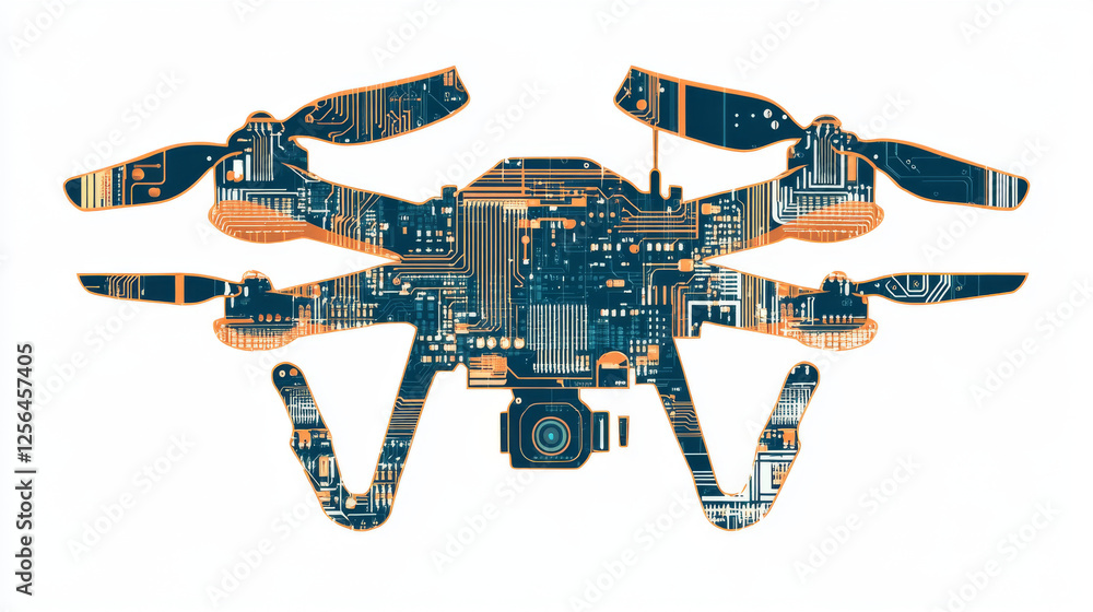Poster circuit board in the form of a drone. microchip drone background. high- tech vector illustration of 