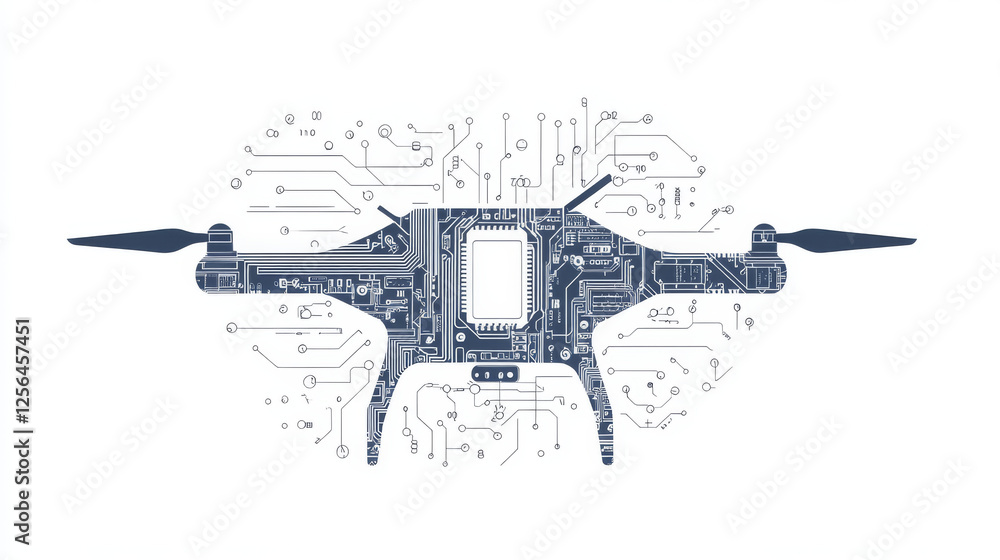Poster circuit board in the form of a drone. microchip drone background. high- tech vector illustration of 