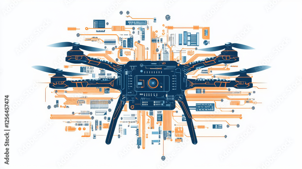Poster circuit board in the form of a drone. microchip drone background. high- tech vector illustration of 