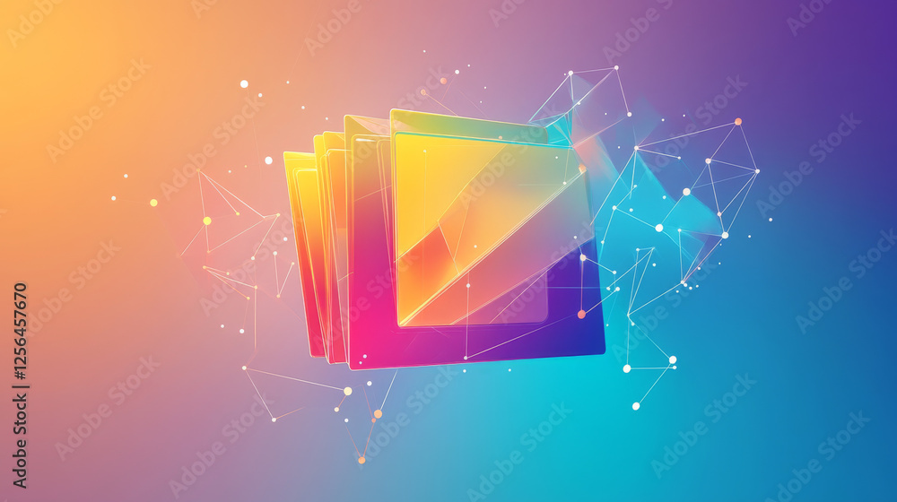 Poster hologram settings folder. settings folder made of polygons, triangles, dots, and lines. low-poly set