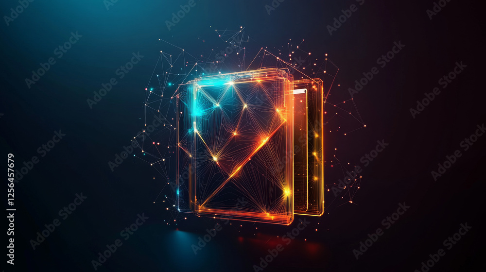 Poster hologram settings folder. settings folder made of polygons, triangles, dots, and lines. low-poly set
