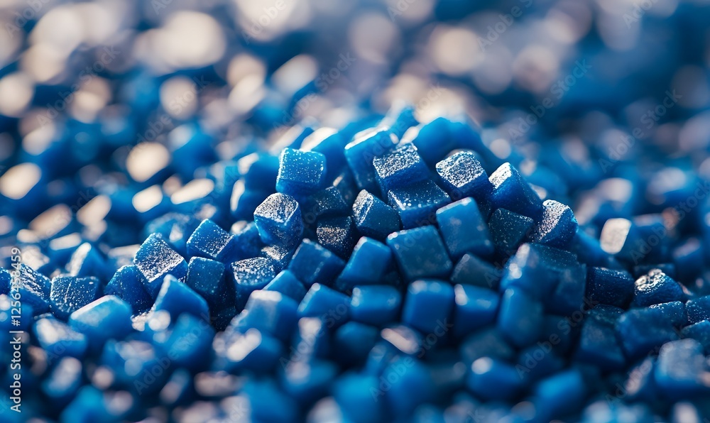 Poster close-up view of blue cubes, presenting a macro abstract geometric pattern with a blur