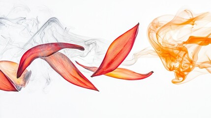 Obraz premium A close-up of a red and orange flower on a white background with smoke rising from its top