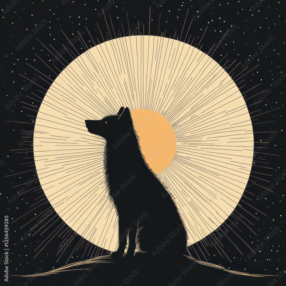 Leinwandbilder silhouette of a wolf under a full moon with space for text in a minimalist design. generative ai