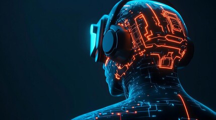 AI-generated humanoid with glowing electric circuits, futuristic transhumanism concept