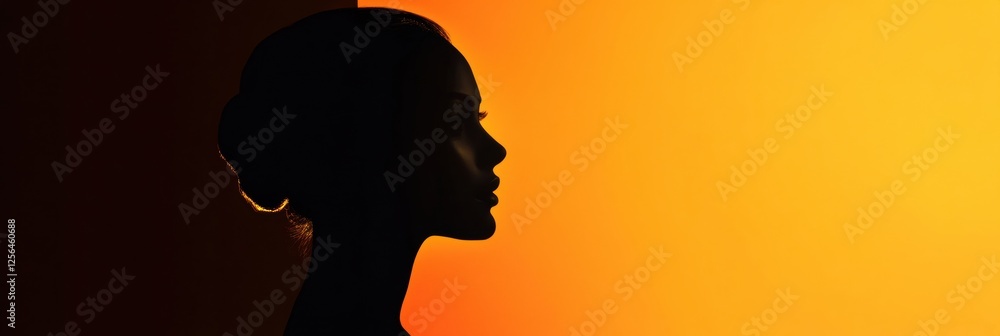 Poster silhouette of a model against a glowing sunset background with space for artistic text. generative a