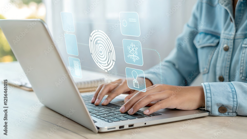 Aufkleber AI-Powered Business Management: Professional Data Analyst Utilizing Cutting-Edge Digital Technology for Network Security and Cybersecurity in a       