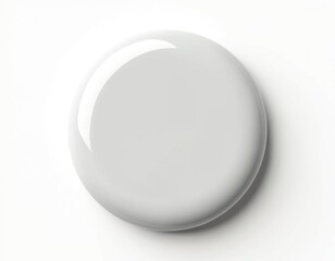 Photo of white blank glossy round button. Pin badge, metal circle label. Empty plastic emblem design, clear icon template. Shiny sign, business graphic for advertising, marketing needs. Illustration.