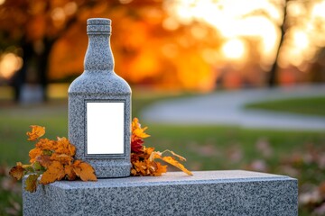 Bottle of alcohol is on a grave marker