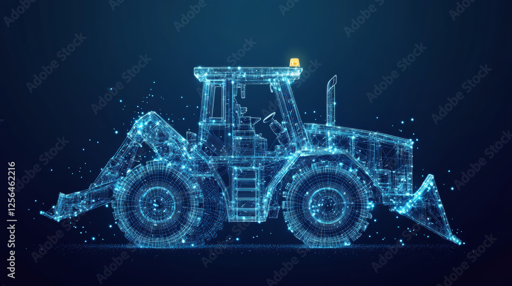 Poster front loader from the particles. front loader consists of circles and points. vector illustration.