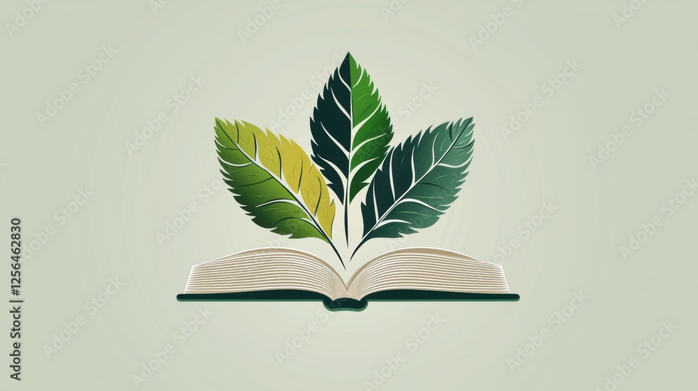 Poster an open book with leaves emerging, symbolizing growth and knowledge.