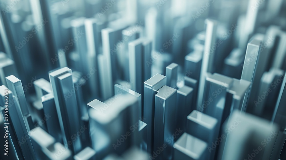 Aufkleber a surreal depiction of a futuristic cityscape with metallic skyscrapers rendered in cool tones. the 